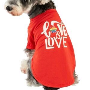 Dog Cat Pet T Shirt Top Love Is Love Pride Red Rainbow XS NWOT
